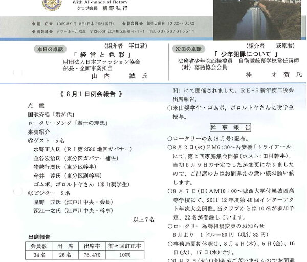 2011年8月9日　週報