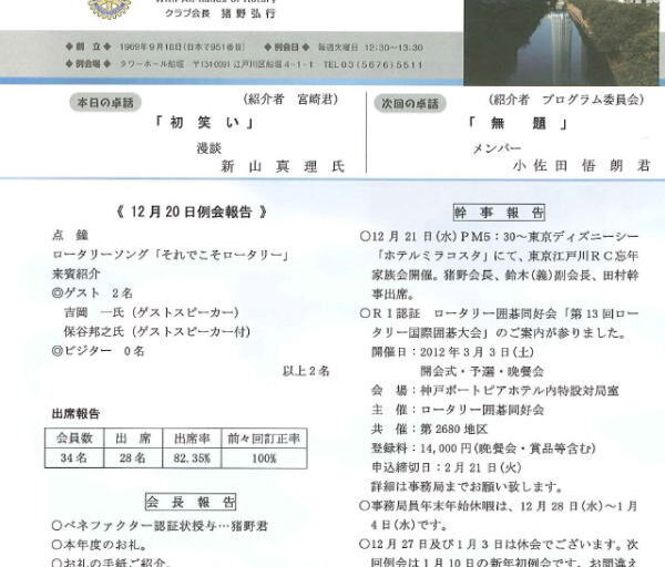 2012年1月10日　週報