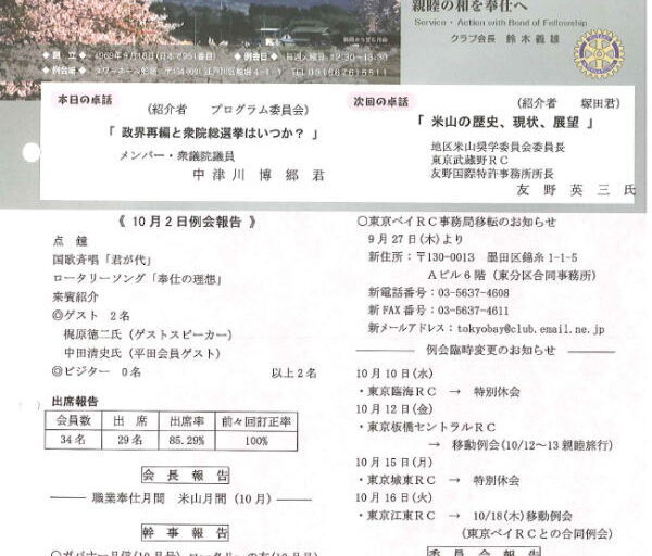 2012年10月9日　週報