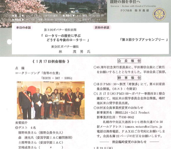 2013年1月22日　週報