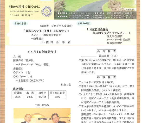 2014年4月8日　週報