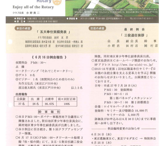 2015年6月23日　週報