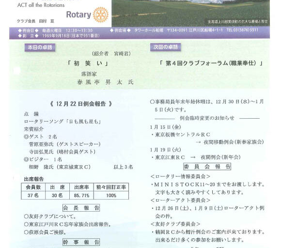 2016年1月12日　週報