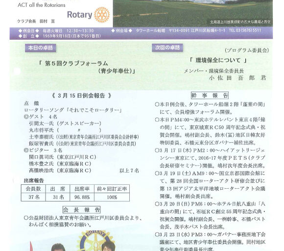 2016年3月22日　週報