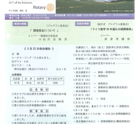 2016年3月29日　週報