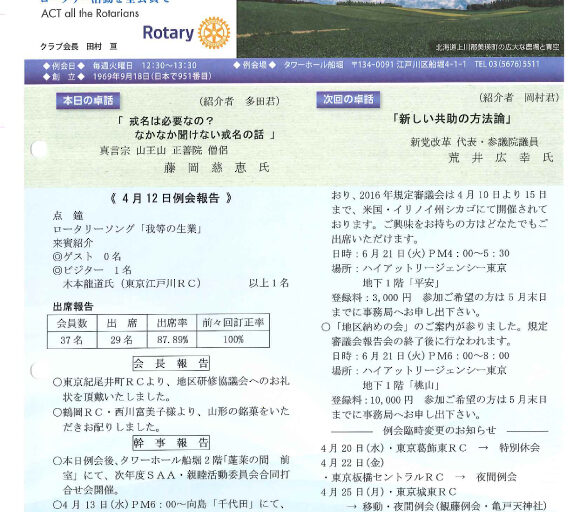 2016年4月19日　週報