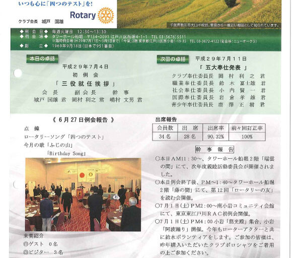 2017年7月4日　週報