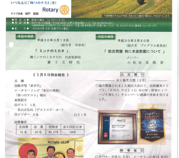 2018年3月13日　週報