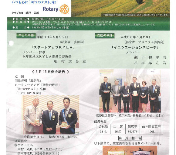 2018年5月22日　週報