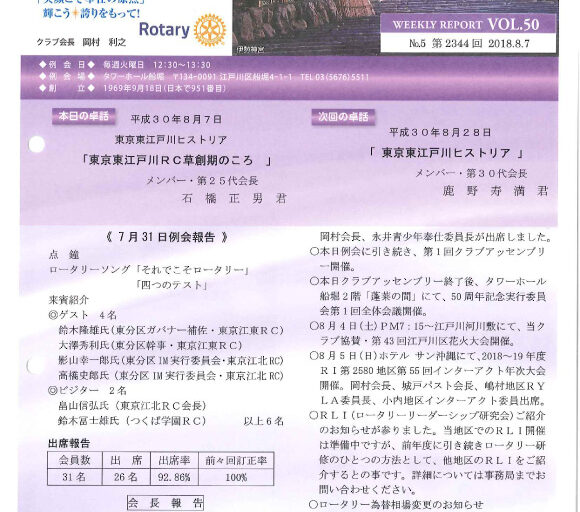 2018年8月7日　週報