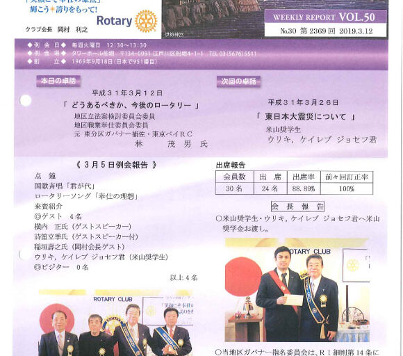 2019年3月12日　週報
