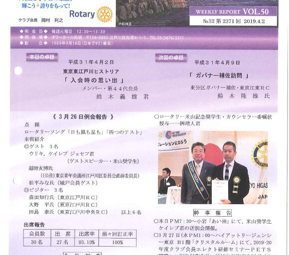 2019年4月2日　週報