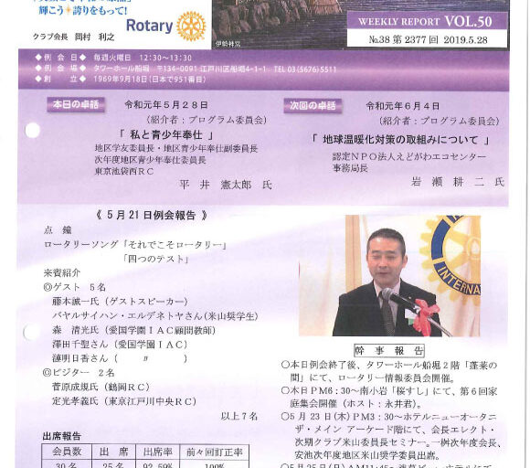2019年5月28日　週報