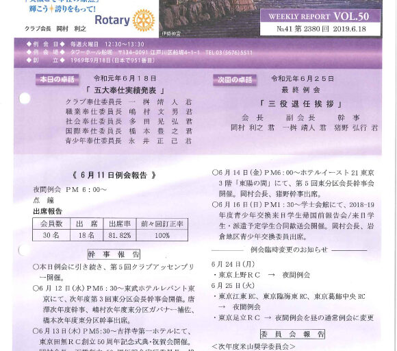2019年6月18日　週報