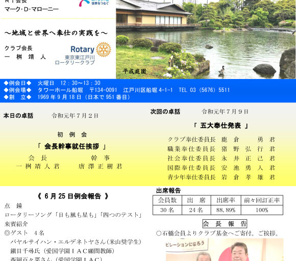 2019年7月2日　週報