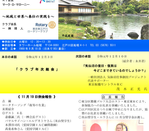 2019年12月3日　週報