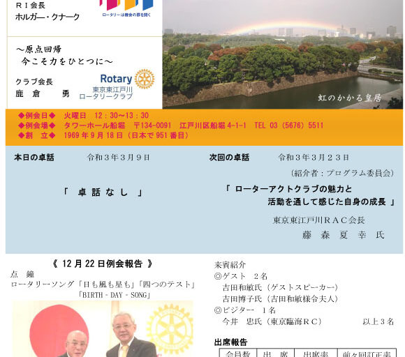 2021年3月9日　週報