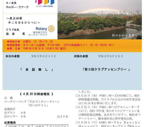 2021年5月11日　週報