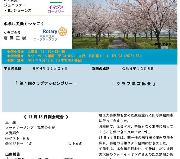 2022年11月29日　週報