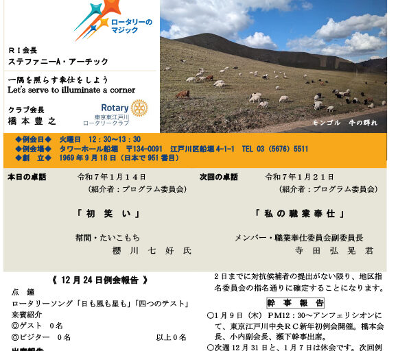 2025年1月14日　週報
